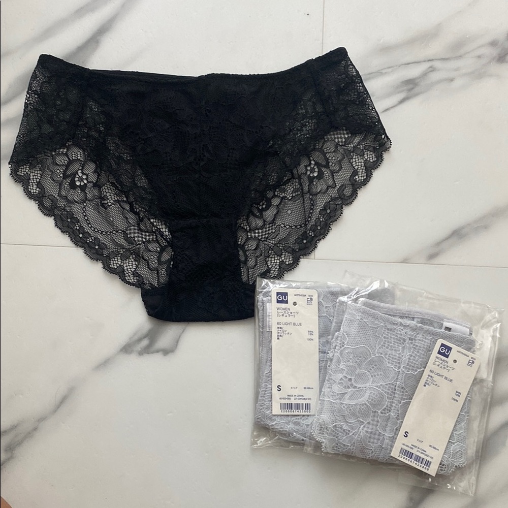 NEW Black and Blue Lace Trim Panties set of 3